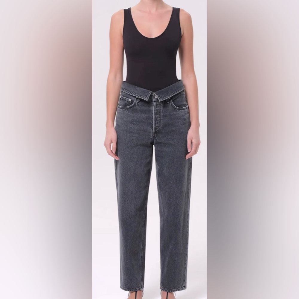 Agolde Echo Taper Jean Flip Waistband Zephyr Wash Black Size 27 NWT